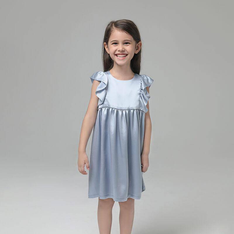 19 Momme Grils Silk Nightgown Cute Princess Dress with Ruffles Kid's Luxury Sleep Dress -  slipintosoft