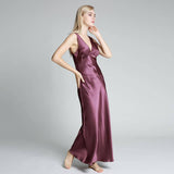 Best Long Silk Nightgown For Women With Wide Strap Deep V Neck Real Luxury Silk Nightgown Plus Size -  slipintosoft