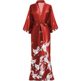 Kimono lungo 100% seta con cintura Camicie da notte da donna Stampe di gru