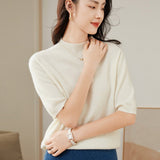 Women's Half Sleeves Cashmere Sweater Solid Colors Half Turtleneck Tops - slipintosoft