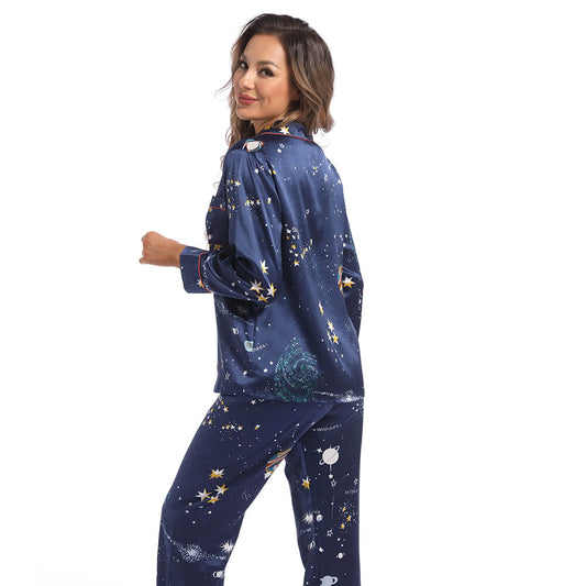 Women's Long Silk Two-Piece Pajamas Set Best Quality Silk Pyjamas Printed Silk PJS - slipintosoft