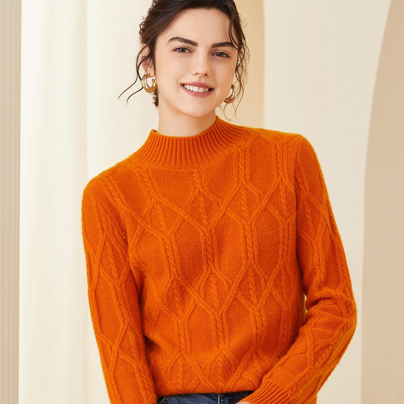 Women's Mock Neck Cashmere Sweater Long Sleeve Warm Cashmere Sweater - slipintosoft