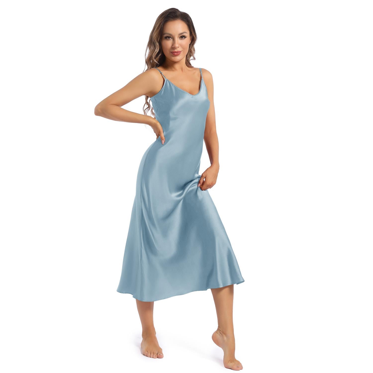 Women's Silk Nightgown Full Length Ladies Nightdress V Necked Long Silk Nightgowns - slipintosoft